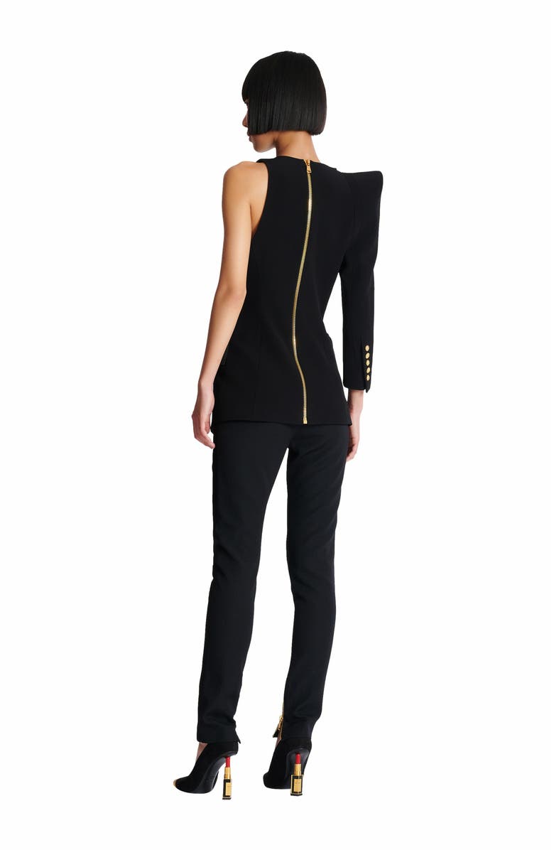 Balmain Asymmetric Jacket With Structured Shoulder, Alternate, color, Black