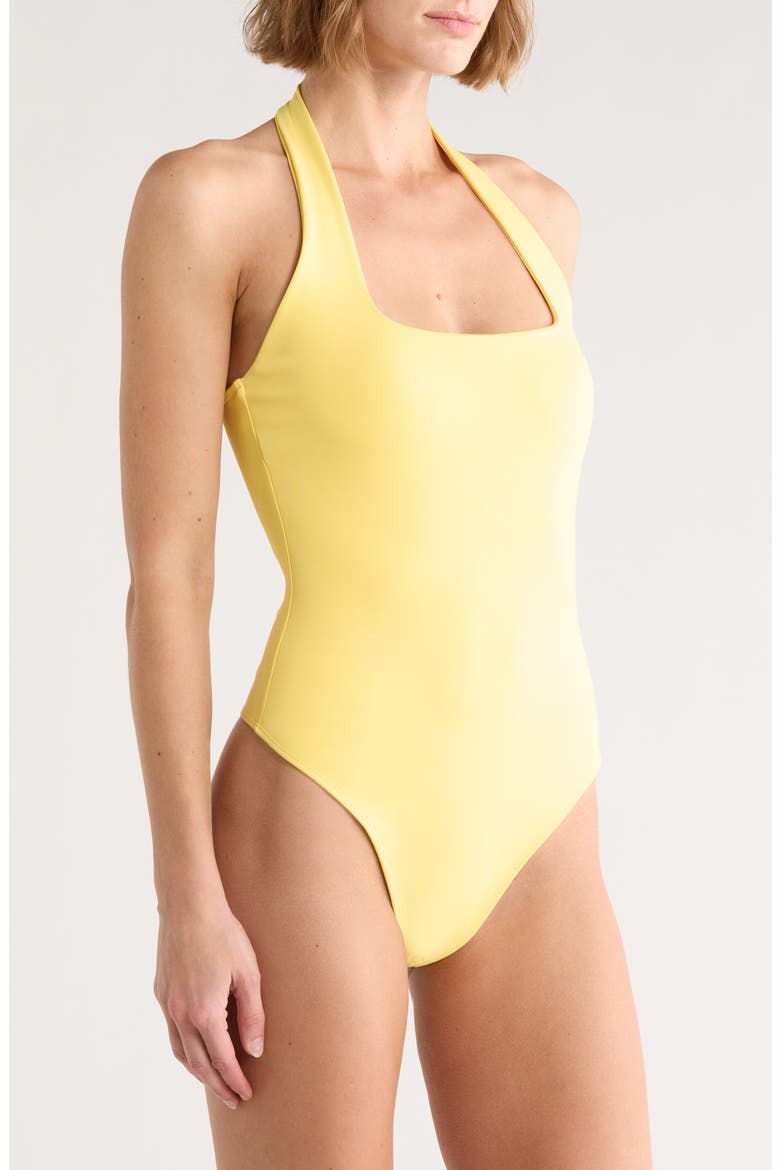 Sculpt Halter Square Bodysuit, Alternate, color, LEMON LIGHT