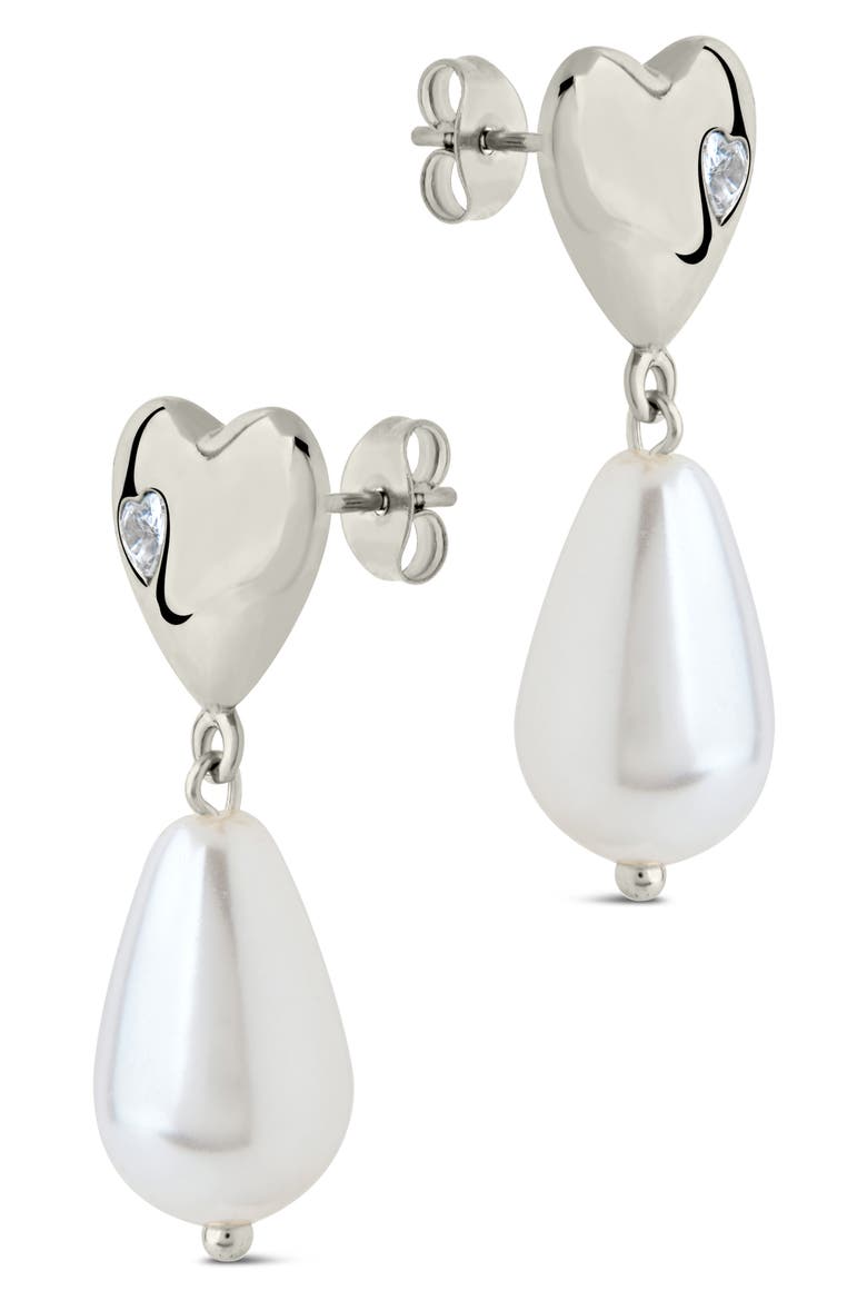 Josephine Cubic Zirconia Heart 5–5.5mm Pearl Drop Earrings, Alternate, color, SILVER