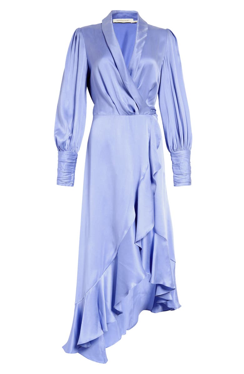 Zimmermann Long Sleeve Asymmetric Silk Wrap Dress, Main, color,