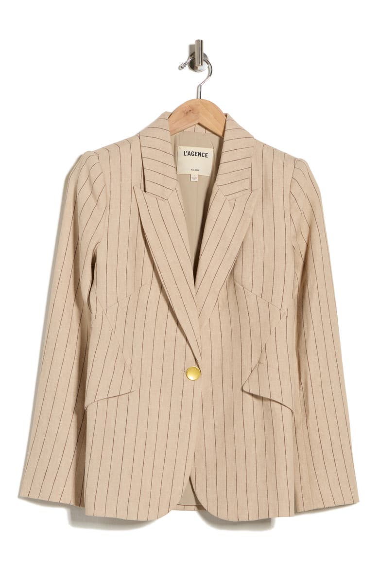 Chamberlain Pinstripe Linen Blend Blazer, Alternate, color, TAN/ BROWN PINSTRIPE