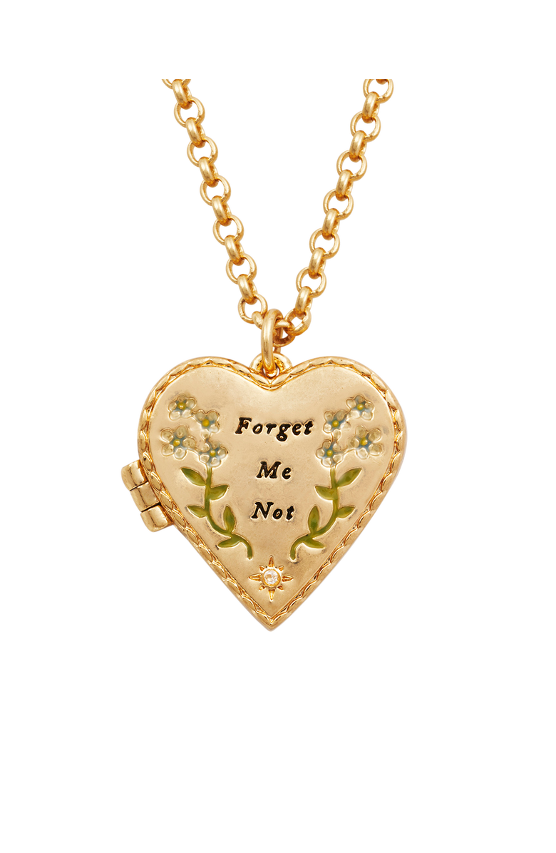 Fable England Forget Me Not Heart Locket Necklace, Alternate, color, Gold