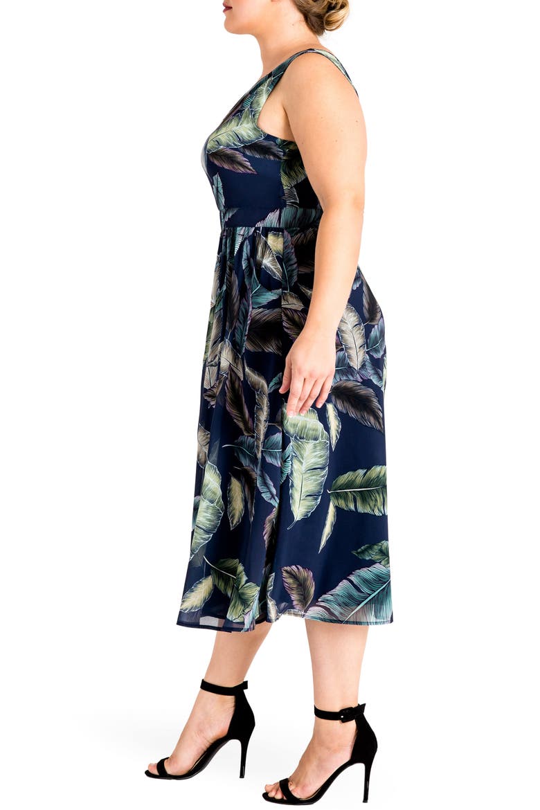Naya Deep V-Neck Midi Dress, Alternate, color, LEAF PRINT