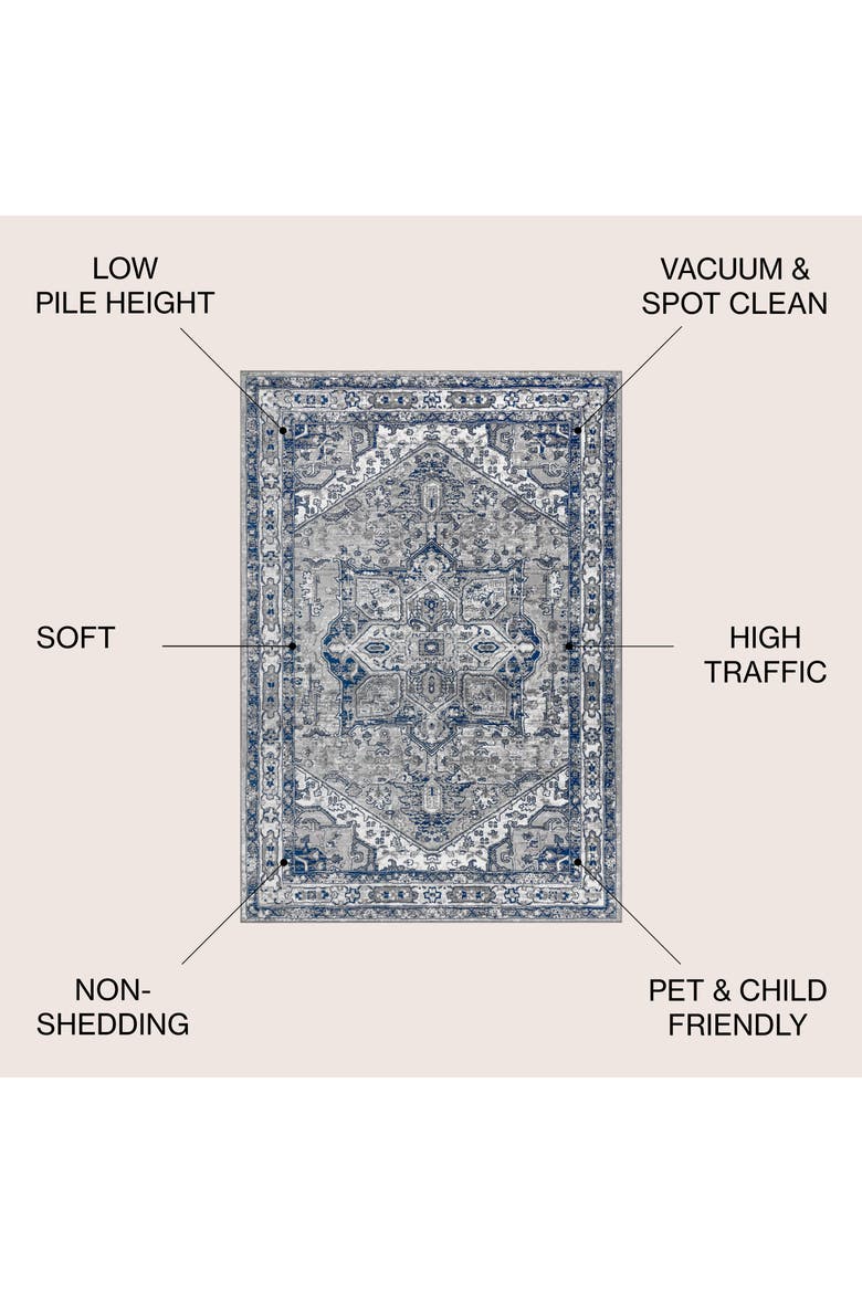 Modern Persian Vintage Medallion Area Rug, Alternate, color, Light Gray/Navy