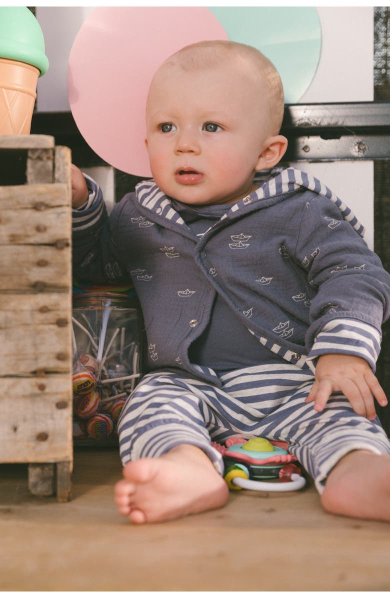 Deux par Deux Baby Boy's Reversible Organic Cotton Hooded Jacket Navy Striped Blue, Alternate, color, 