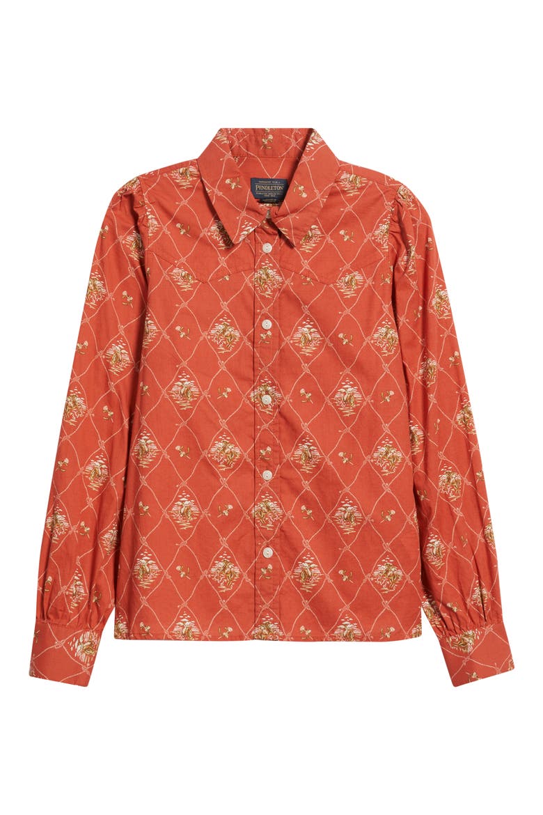 Winona Puff Sleeve Western Shirt, Alternate, color, ADOBE LATTICE