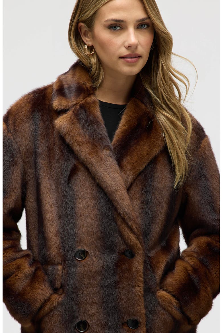Faux Fur Military Longline Coat, Alternate, color, BROWN
