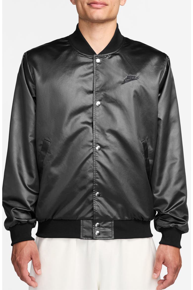 Sportswear Club Water Repellent Varsity Jacket, Main, color, BLACK/ ANTHRACITE