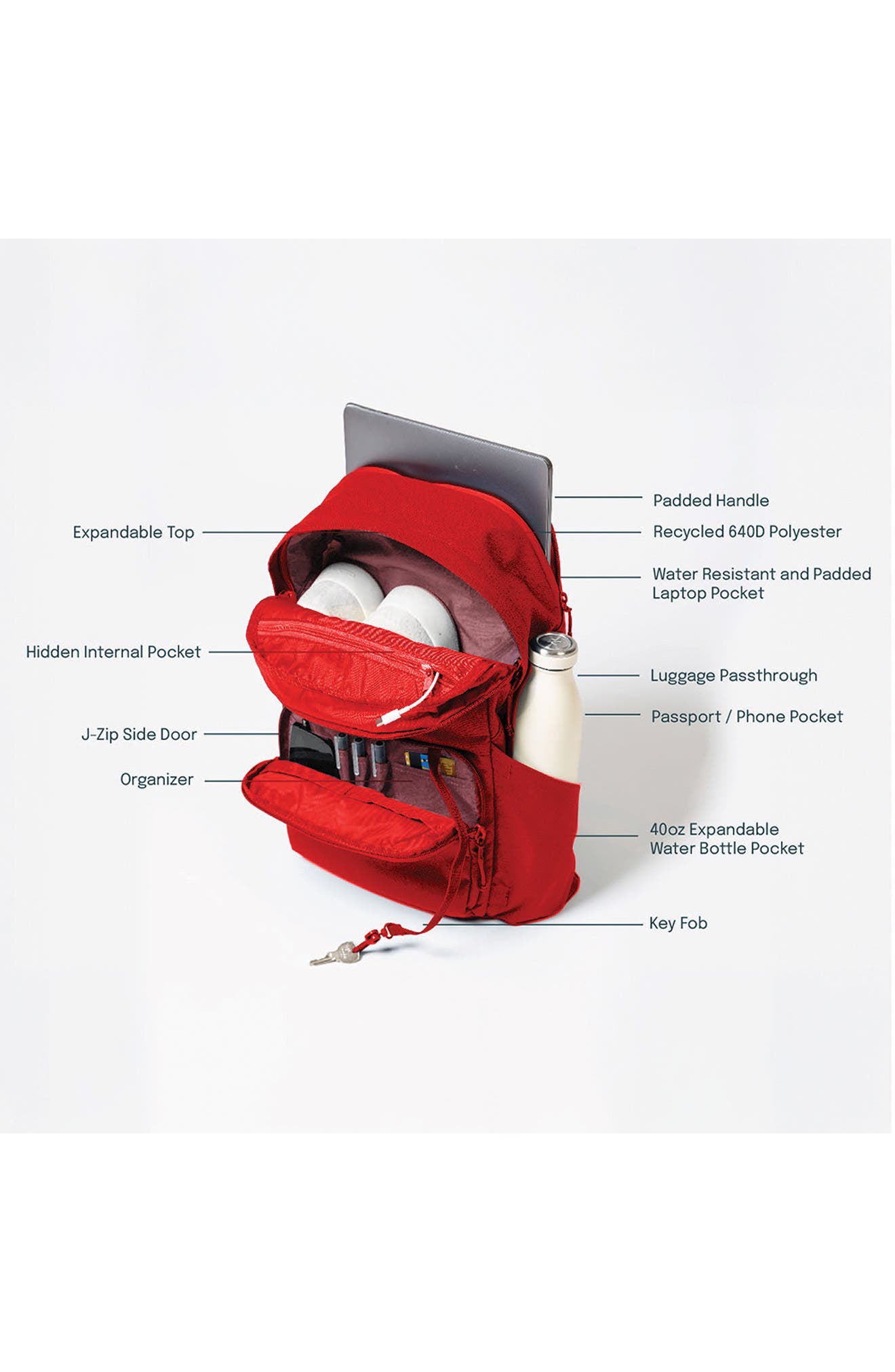 The Brevite Water Resistant Backpack, Alternate, color, RED