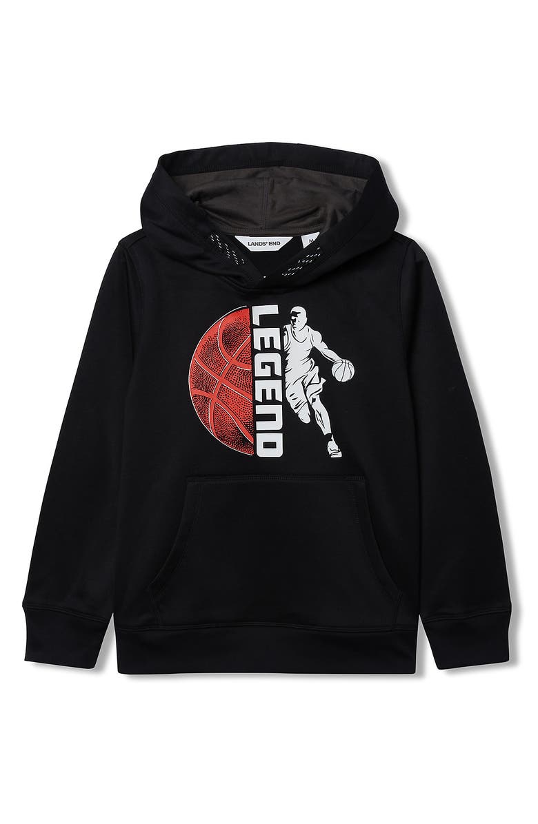 Lands' End Kids Husky Athletic Lightweight Hooded Sweatshirt, Main, color, Basketball/Black