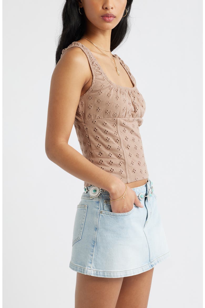 Ruched Cotton Eyelet Tank, Alternate, color, BROWN FRESCO