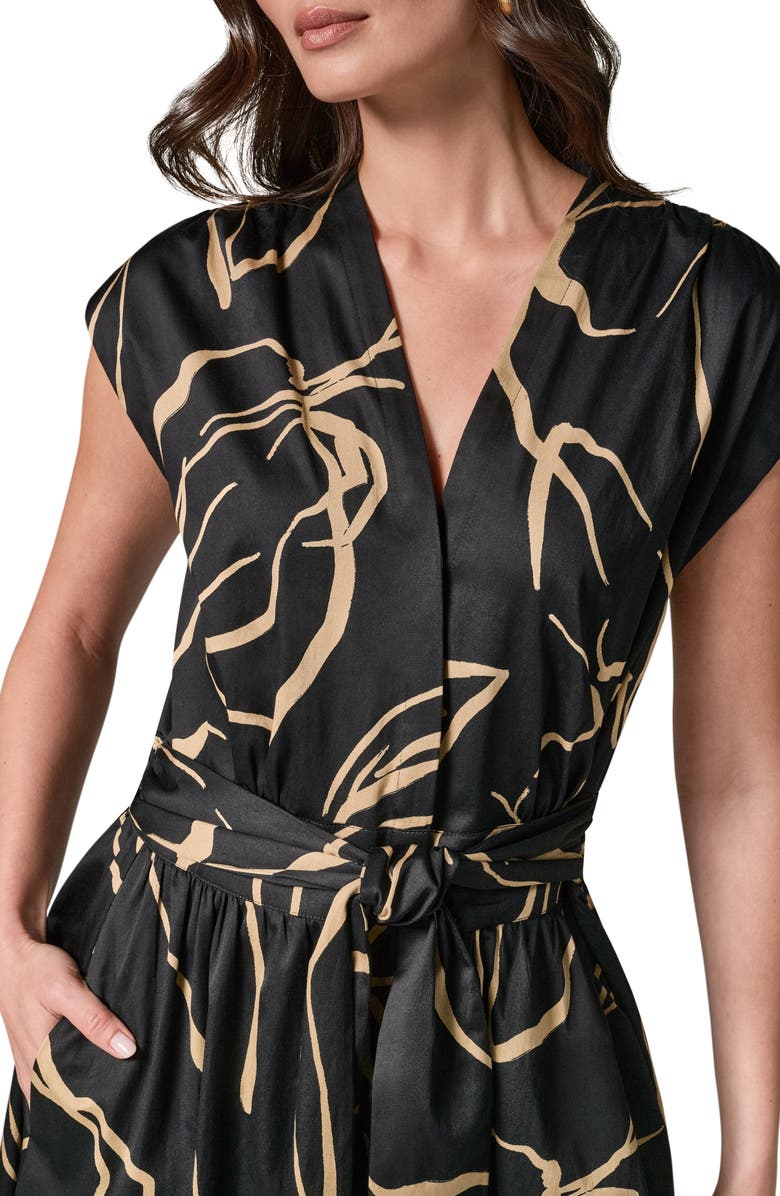 Donna Karan New York Abstract Print Stretch Cotton Midi Dress, Alternate, color, Black/ Fawn