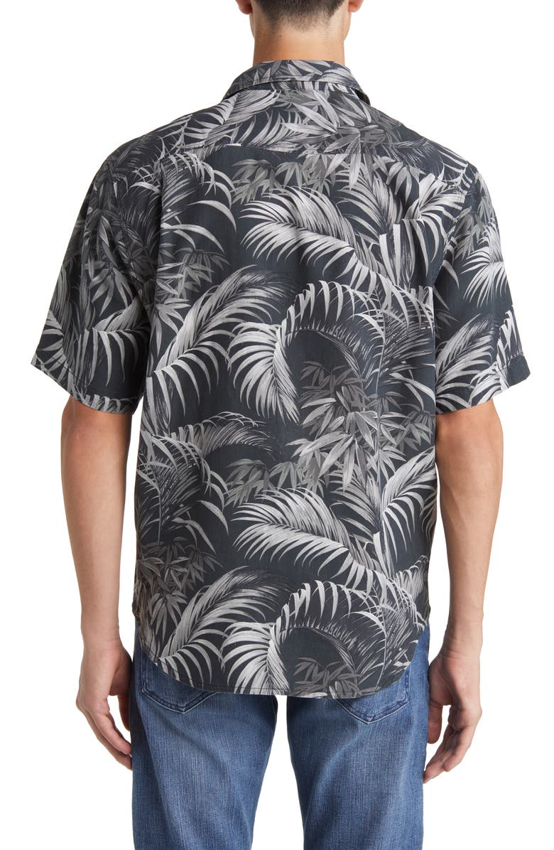Tommy Bahama Made for Shade Leaf Print Silk Short Sleeve Button-Up Shirt, Alternate, color, Black