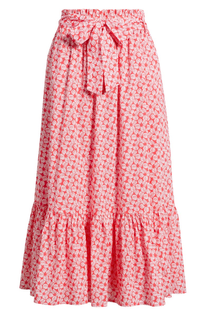 Caslon<sup>®</sup> Tie Waist Tiered Midi Skirt, Alternate, color, Red Geranium- White Sea Geo