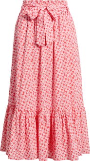 Caslon® Tie Waist Tiered Midi Skirt