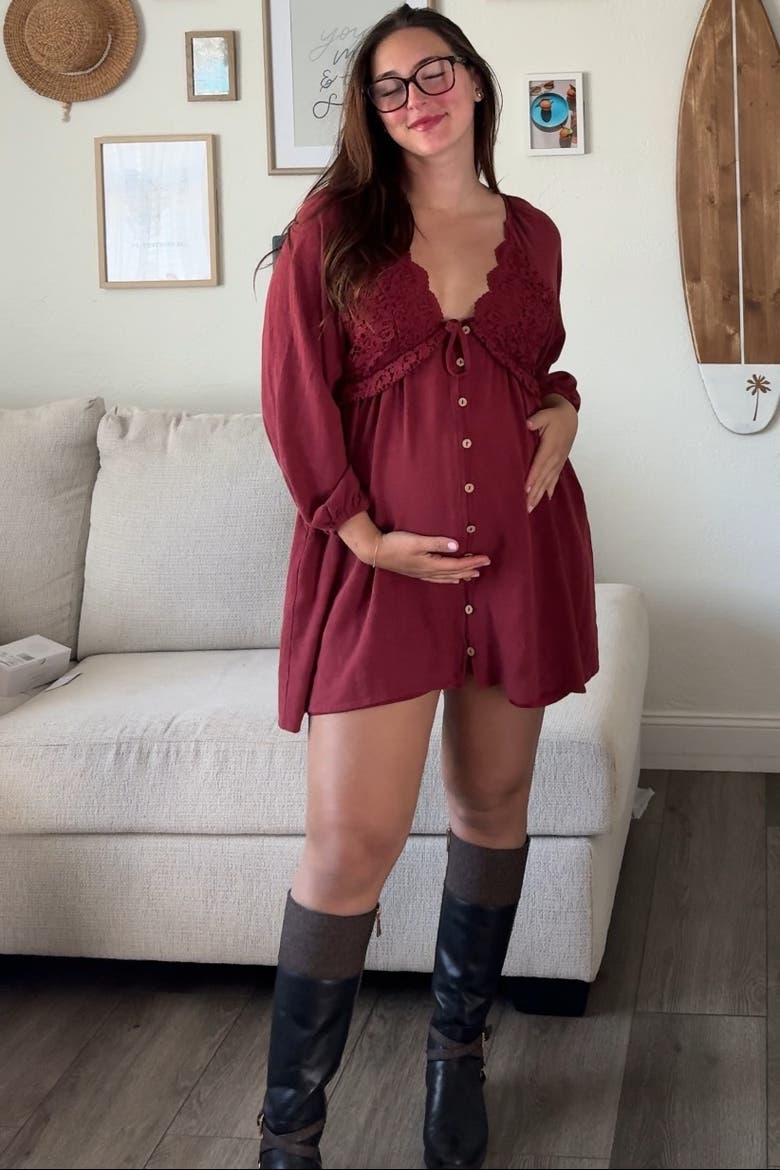 Crochet Lace Button Front Dress, Alternate, color, Burgundy