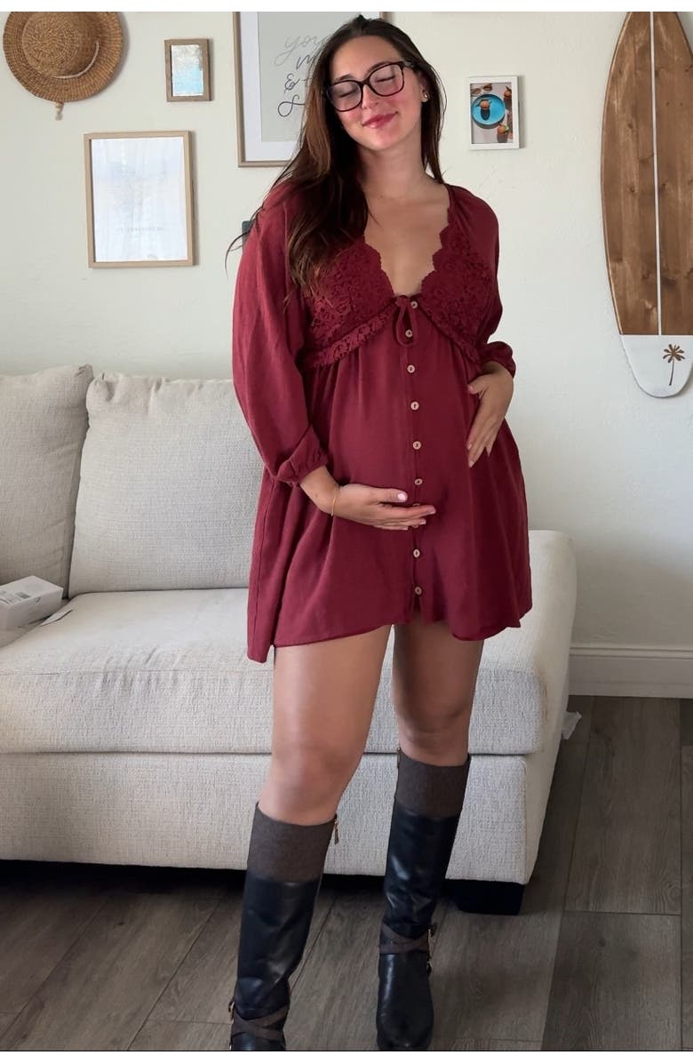 PinkBlush Crochet Lace Button Front Dress, Alternate, color, Burgundy