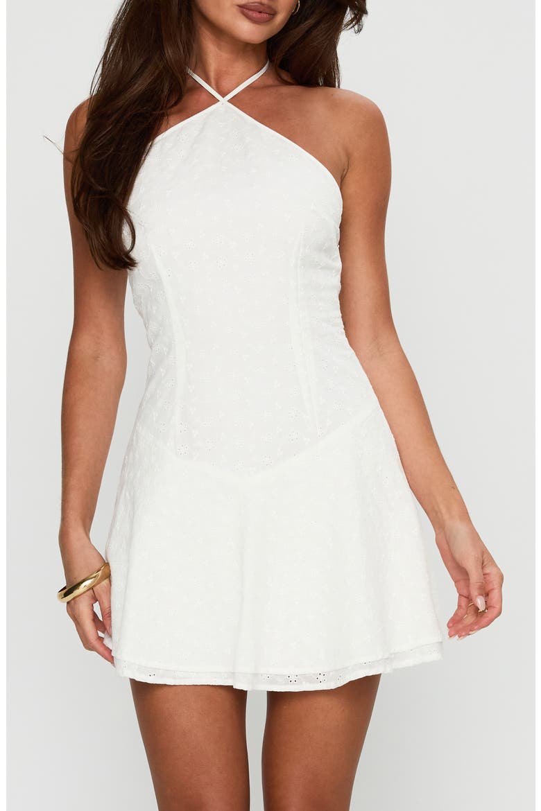 Flower Child Cotton Eyelet Halter Minidress, Alternate, color, WHITE