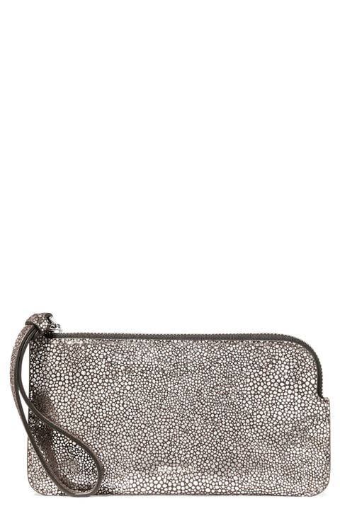 Zippy Metallic Dot Leather Wristlet