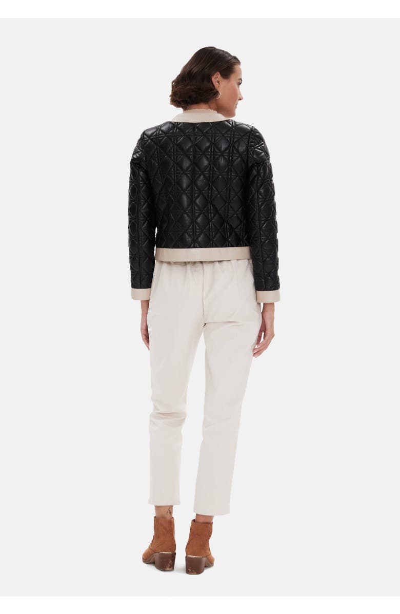 Furniq UK Helena Leather Jacket, Alternate, color, Black With Beige Trim