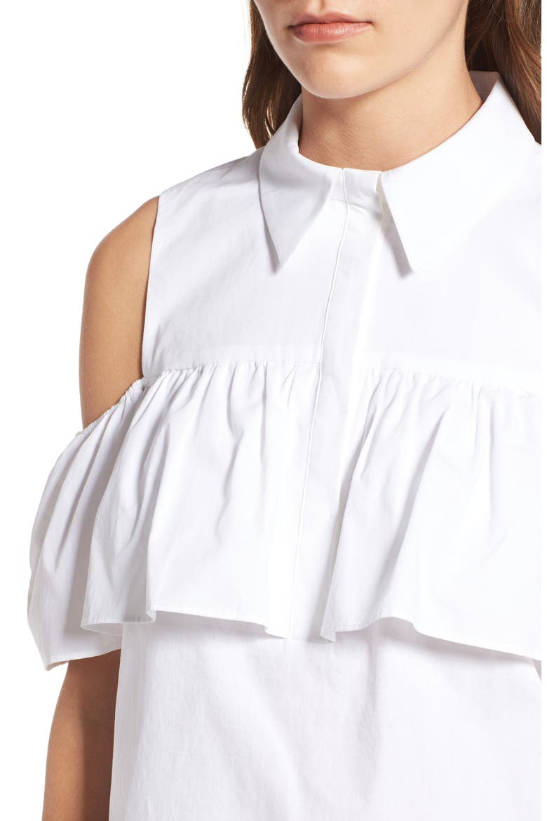 Ruffled Cold Shoulder Top, Alternate, color, WHITE