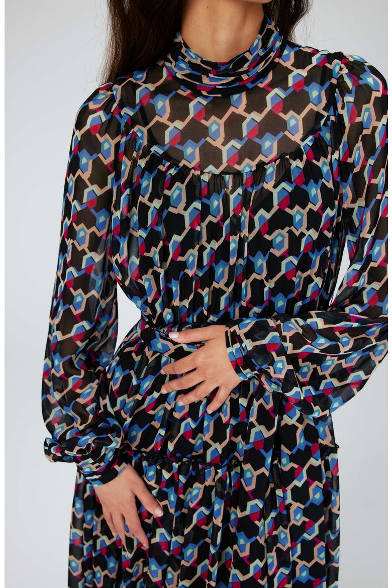 Kent Geometric Print Long Sleeve Midi Dress, Alternate, color, GEO ILLUSION MED