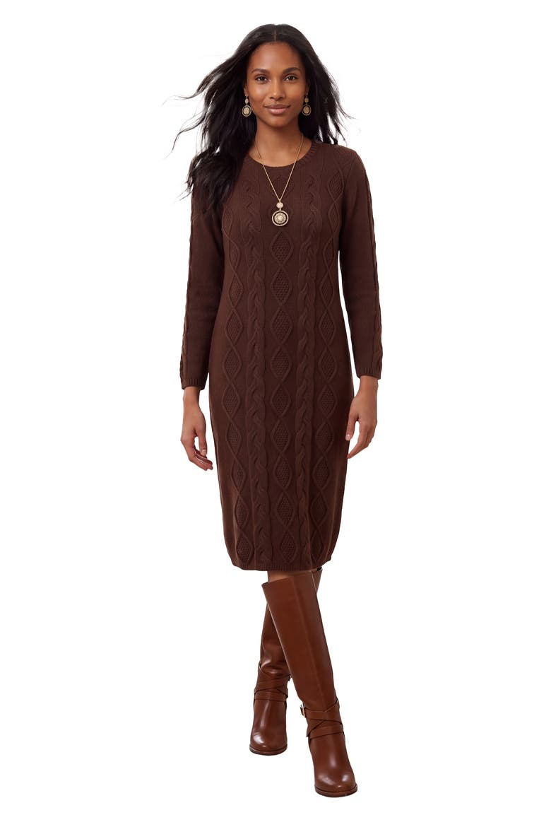 Cable Sweater Dress, Main, color, RICH BROWN