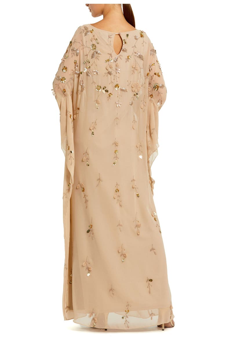 Mac Duggal Embellished Mesh High Neck Trapeze Dress, Alternate, color, Nude Gold