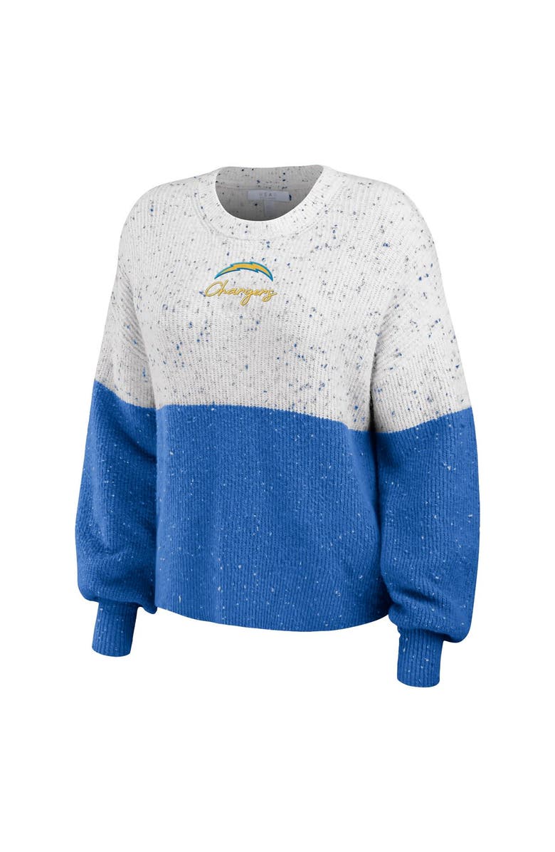 WEAR by Erin Andrews Women's WEAR by Erin Andrews  White/Powder Blue Los Angeles Chargers Lighweight Modest Crop Color-Block Pullover Sweater, Alternate, color, 
