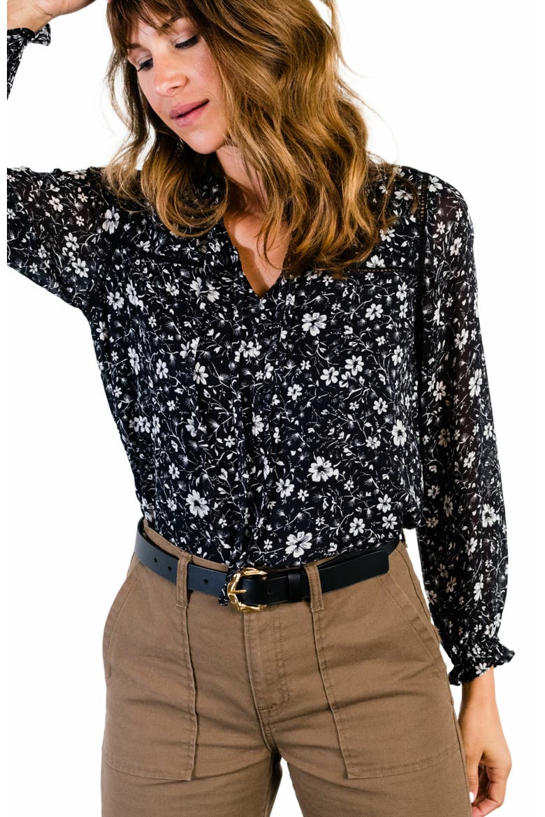 Annette Tie Blouse, Main, color, Black/White Floral