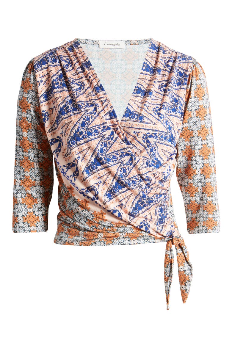 Print Tie Waist Faux Wrap Top, Alternate, color, BLUSH