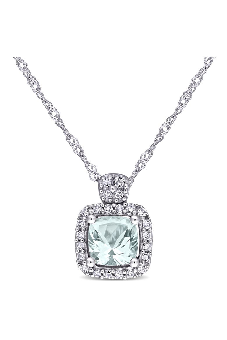 Gemstone & Diamond Halo Cluster Necklace 10K, Main, color, Aquamarine