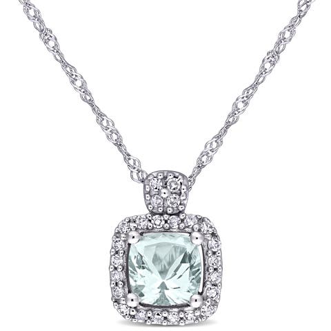 Gemstone & Diamond Halo Cluster Necklace 10K