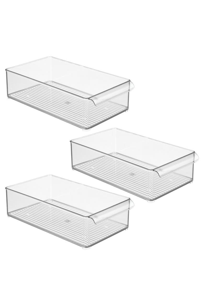 Large Stackable Fridge or Freezer Bin with Front Handle - Set of 3 - Clear, Main, color, Clear