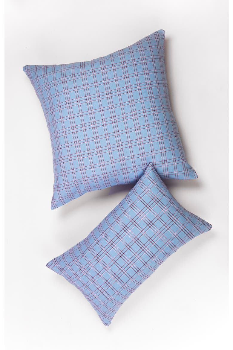 Chiapas Plaid Handwoven Cotton Lumbar Throw Pillow, Alternate, color, Light Blue Plaid