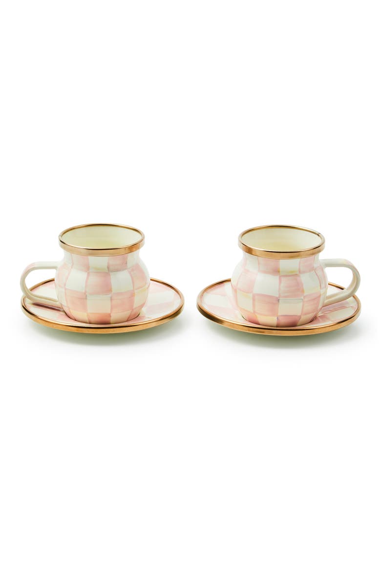 Rosy Check® Set of 2 Espresso Cups & Saucers, Alternate, color, ROSY