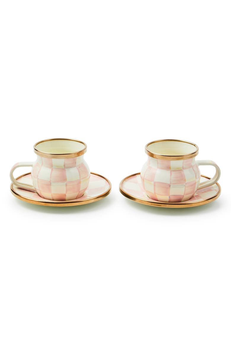 MACKENZIE CHILDS Rosy Check<sup>®</sup> Set of 2 Espresso Cups & Saucers, Alternate, color, Rosy