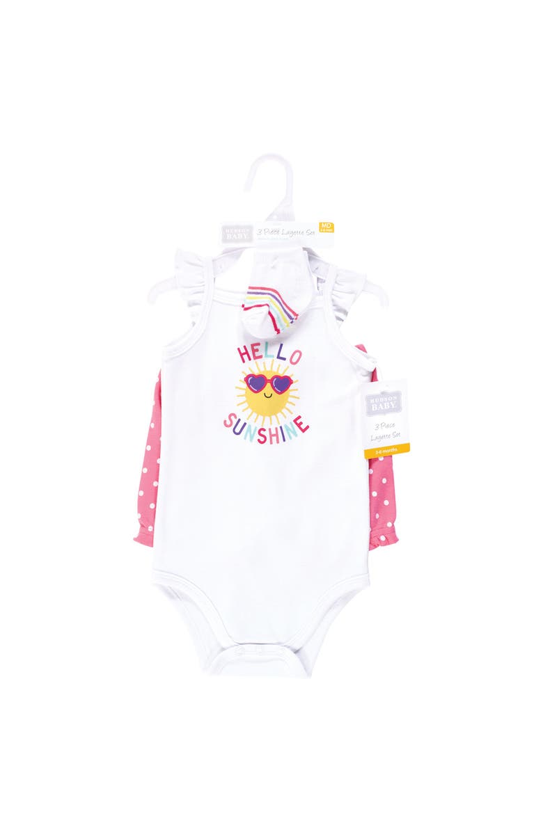 Hudson Baby Coordinated Bodysuit Outfit with Shorts and Socks, Alternate, color, Hello Sunshine Sunglasses