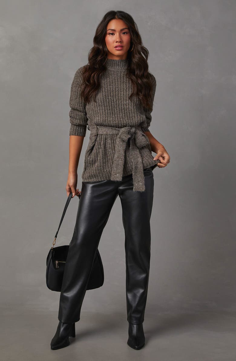 VICI Collection Wixson Rib Belted Mock Neck Sweater, Alternate, color, 