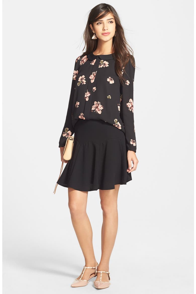 by Cynthia Steffe Stretch Crepe Flounce Skirt, Alternate, color, RICH BLACK
