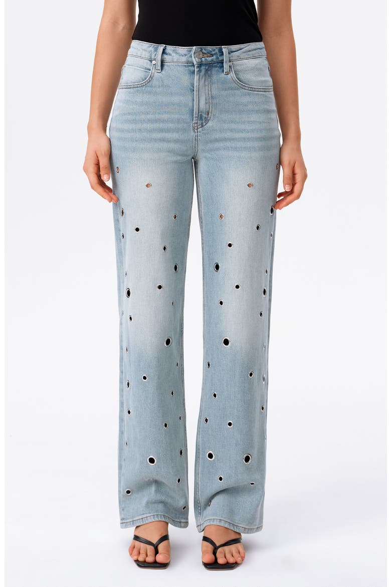 Eyelet High Waist Straight Leg Jeans, Main, color, SNOWDRIFT
