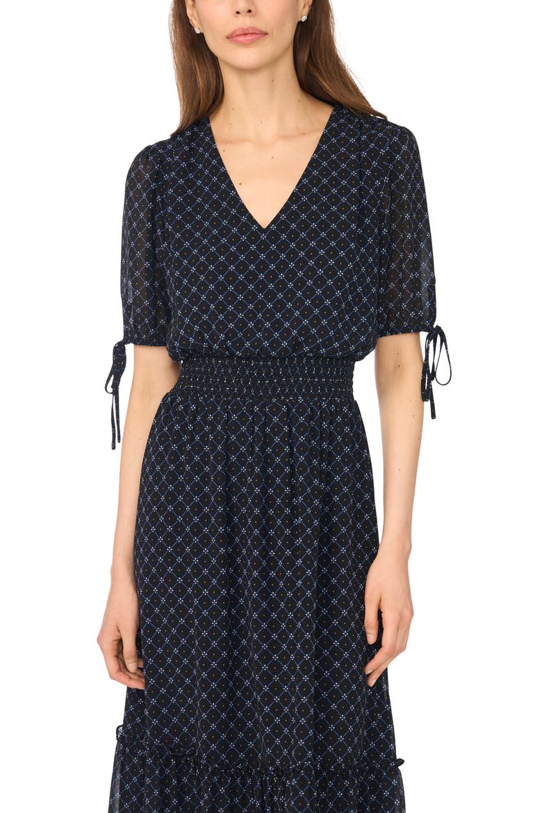 Print Smocked Waist Maxi Dress, Alternate, color, RICH BLACK