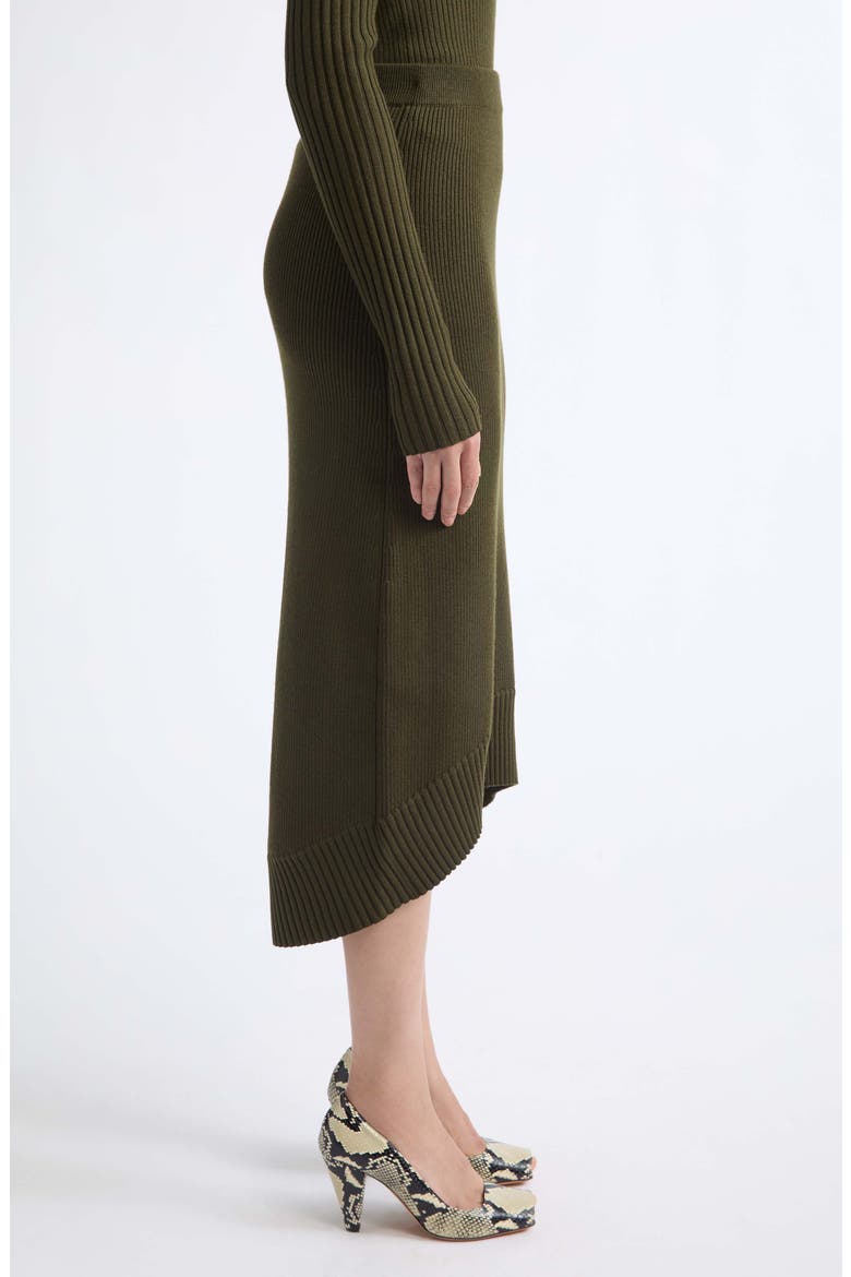 Fitted Rib Wool Blend Midi Skirt, Alternate, color, MARSH GREEN