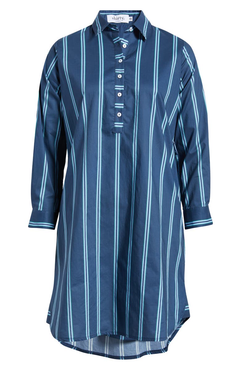 SHIRTY Classic Stripe Long Sleeve Shirtdress, Main, color, Navy/ Green Stripe