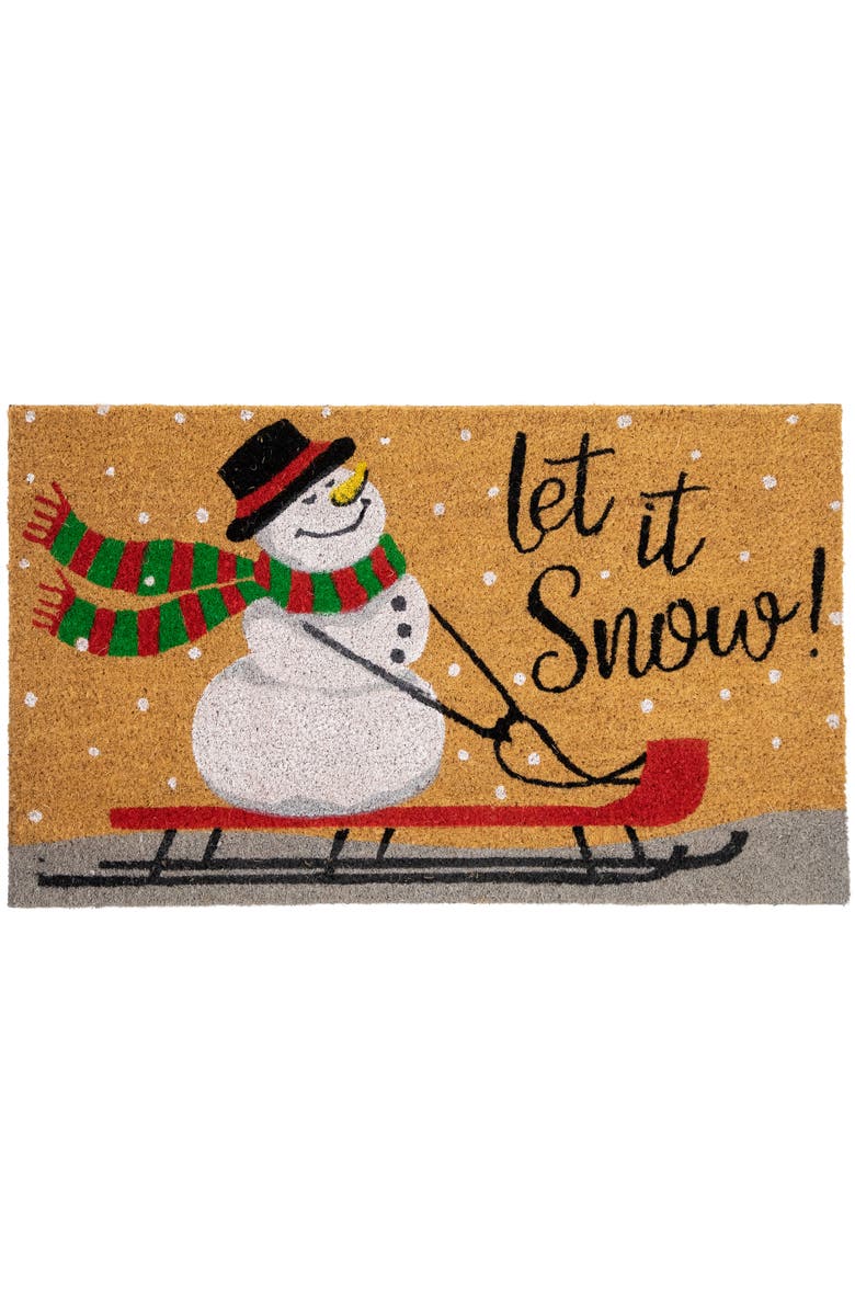 Northlight Brown and White Snowman Let it Snow Rectangular Coir Christmas Doormat 18" x 30", Main, color, Brown