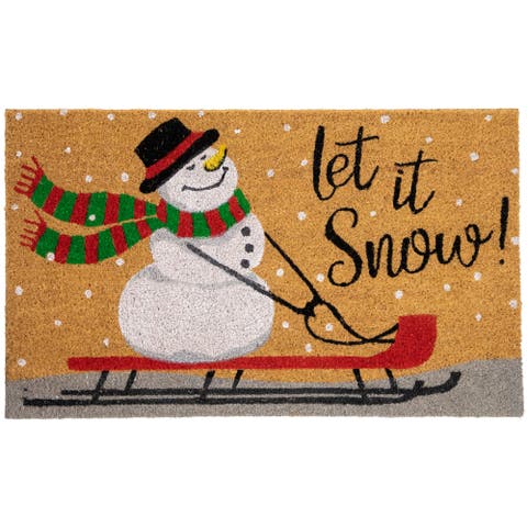Brown and White Snowman Let it Snow Rectangular Coir Christmas Doormat 18" x 30"
