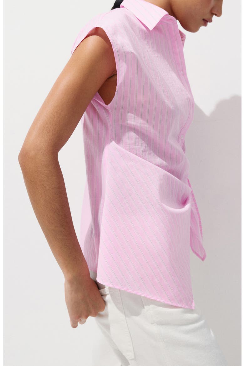Knotted Stripe Cap Sleeve Button-Up Shirt, Alternate, color, PINK
