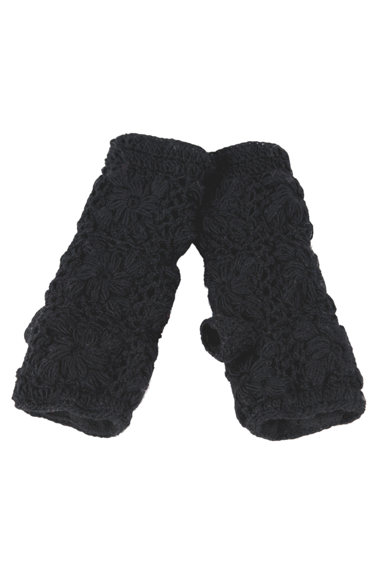 Nirvanna Designs Flower Crochet Handwarmers, Main, color, Black