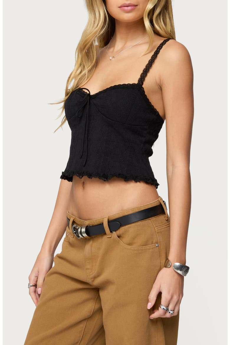 Lacey Sweetheart Neck Crop Stretch Cotton Tank, Alternate, color, BLACK
