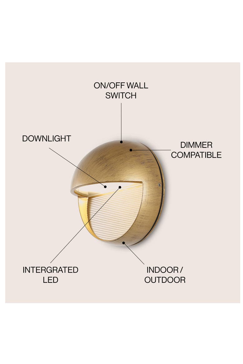 Orbe Outdoor Metal/Glass Integrated LED Wall Sconce, Alternate, color, Antique Gold
